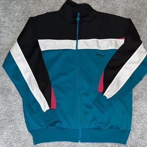 Vintage MacGregor Black Teal White Fuchsia Track Zipper Warmup Tennis Jacket L